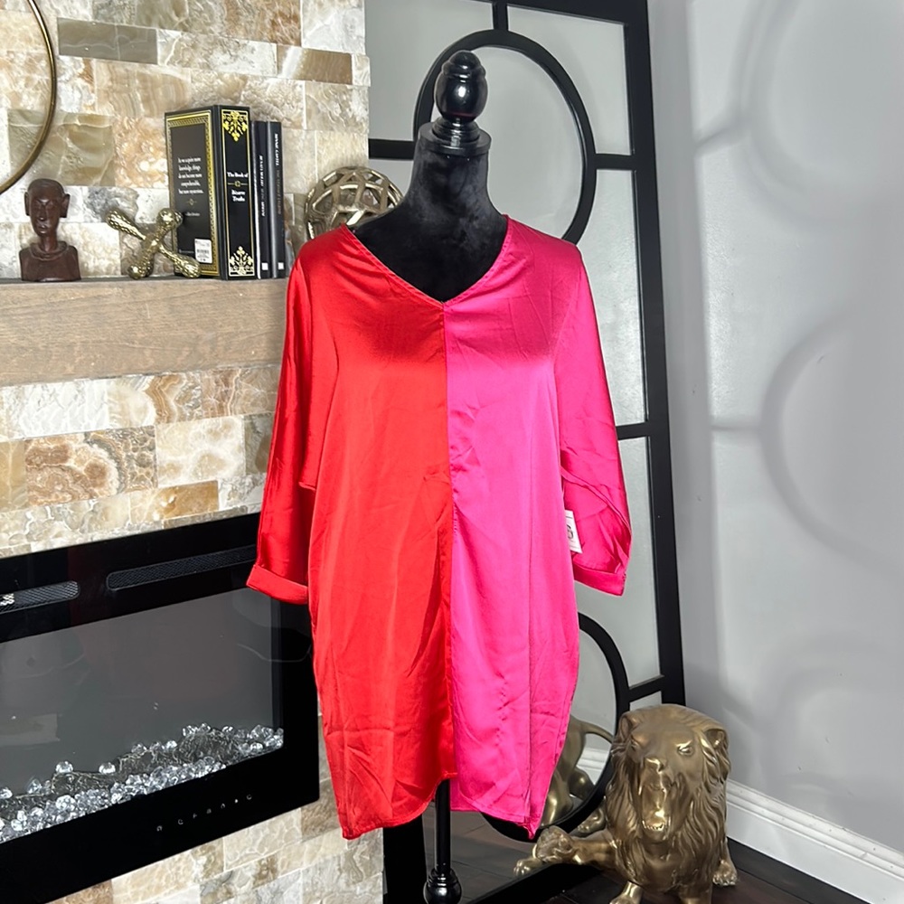 New Hi-low Shirt  Dress Hot Pink and Red Sz Small Petite